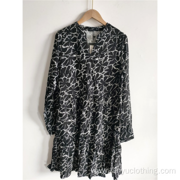 V-Neck Printed Long-Sleeved Dresses For Women